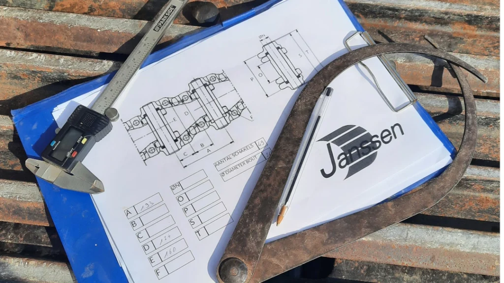 Dessin technique avec des outils de mesure afin de faire une inspection train de roulement.