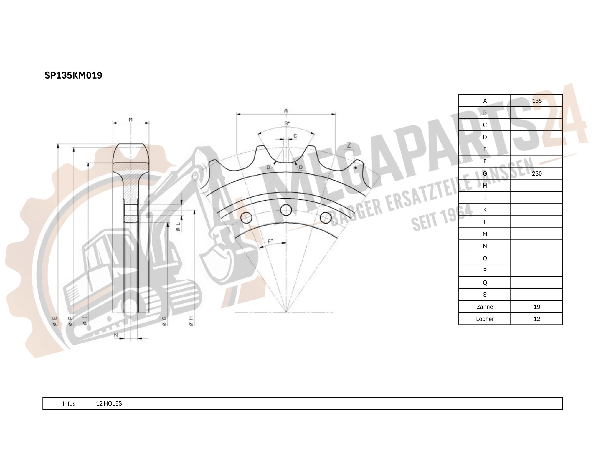 Antriebsrad KOMATSU PC58UU-3 STEEL (S/N: 20001-UP) - Turas Antriebsrad KOMATSU PC58UU-3 STEEL (S/N: 20001-UP) - Turas